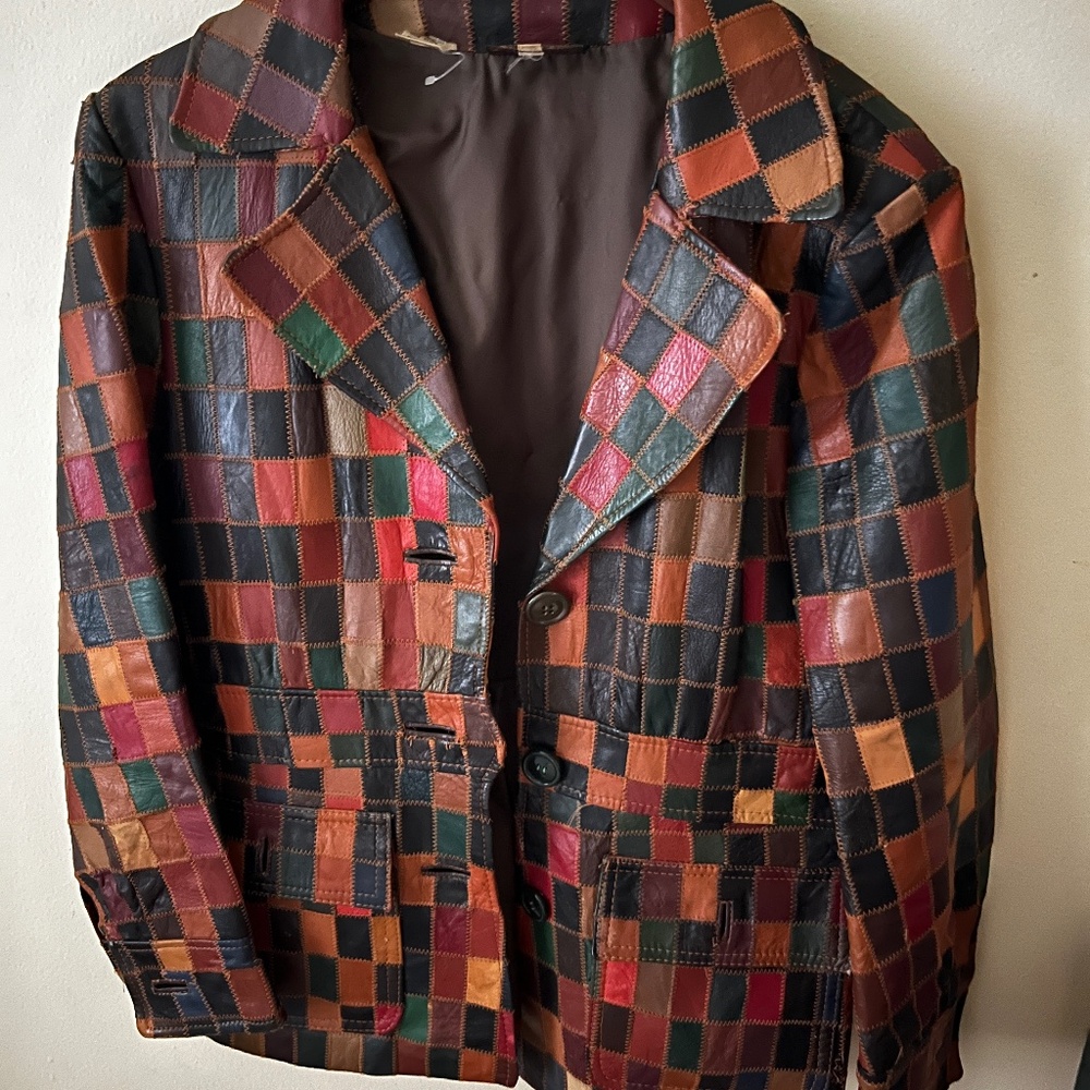 Vintage multicolor Patchwork Leather Jacket
